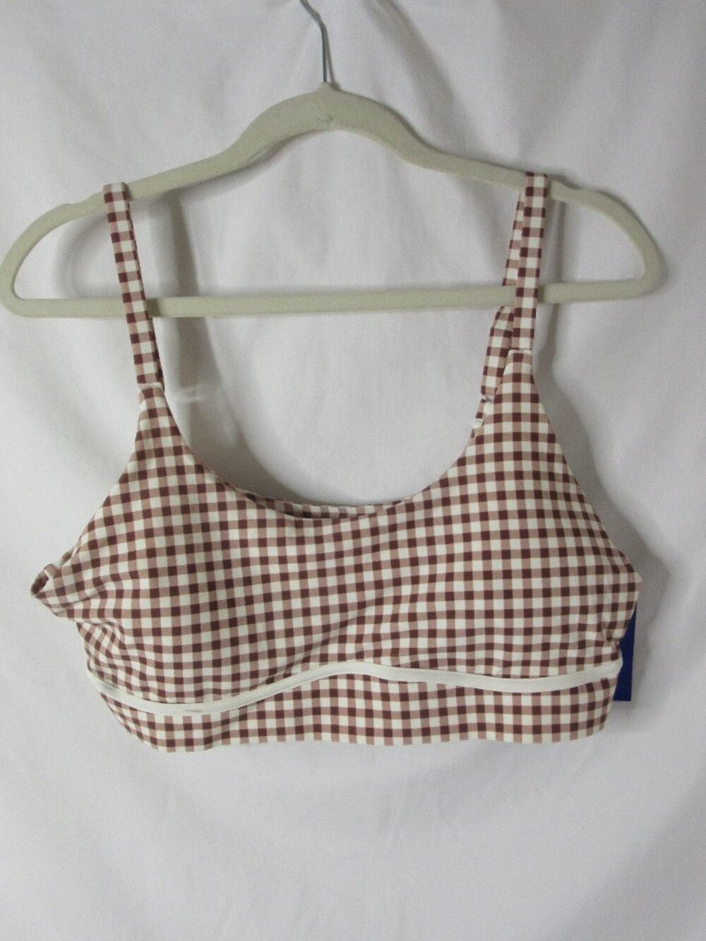 JoyLab Sports Athletic Bra Cocoa Brown White Gingham Check Size XL NWT